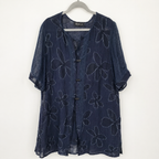 SULU Kerstin Bernecker Navy Linen Silk Tunic Top UK 10