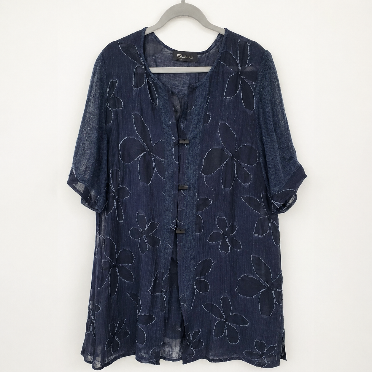 SULU Kerstin Bernecker Navy Linen Silk Tunic Top UK 10
