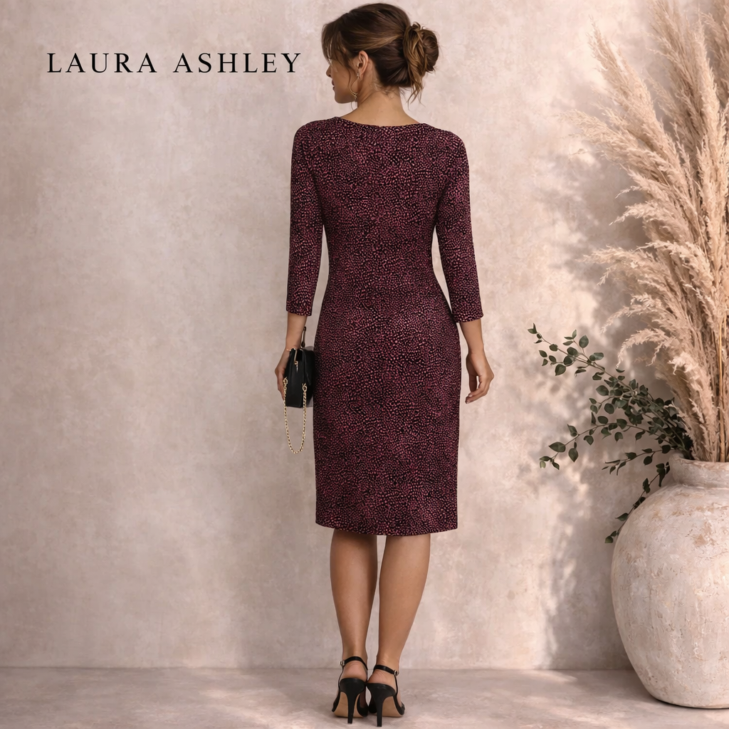 Laura Ashley Black Pink Silky Stretch Dress UK 10