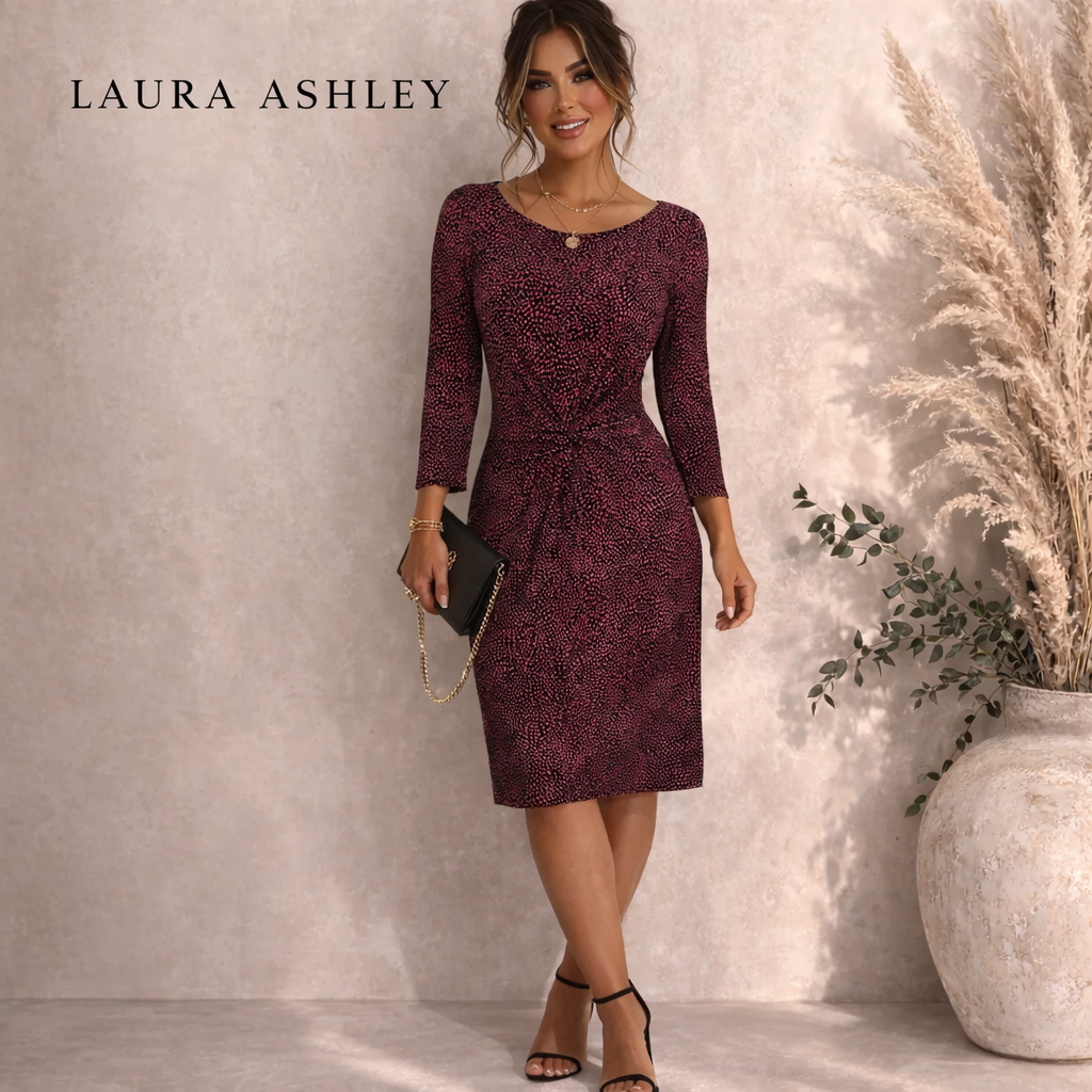 Laura Ashley Black Pink Silky Stretch Dress UK 10