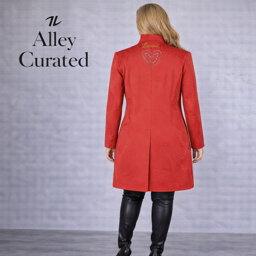 Desigual RARE Y2K Red Heart Embroidered Coat UK 18