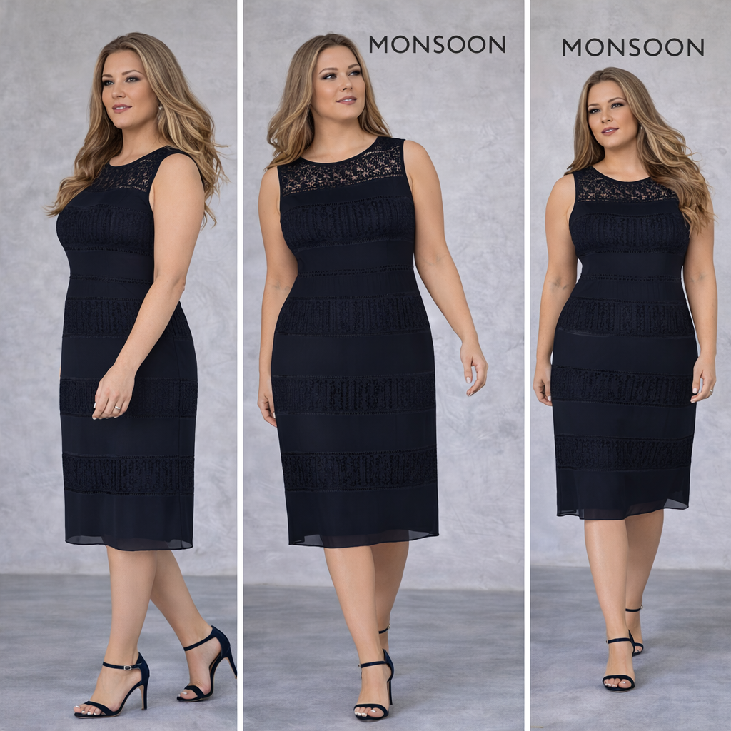 Monsoon Allegra Navy Lace Dress UK 16