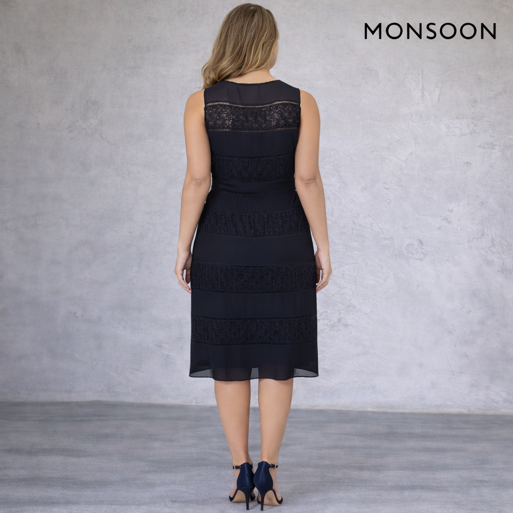 Monsoon Allegra Navy Lace Dress UK 16