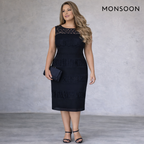 Monsoon Allegra Navy Lace Dress UK 16