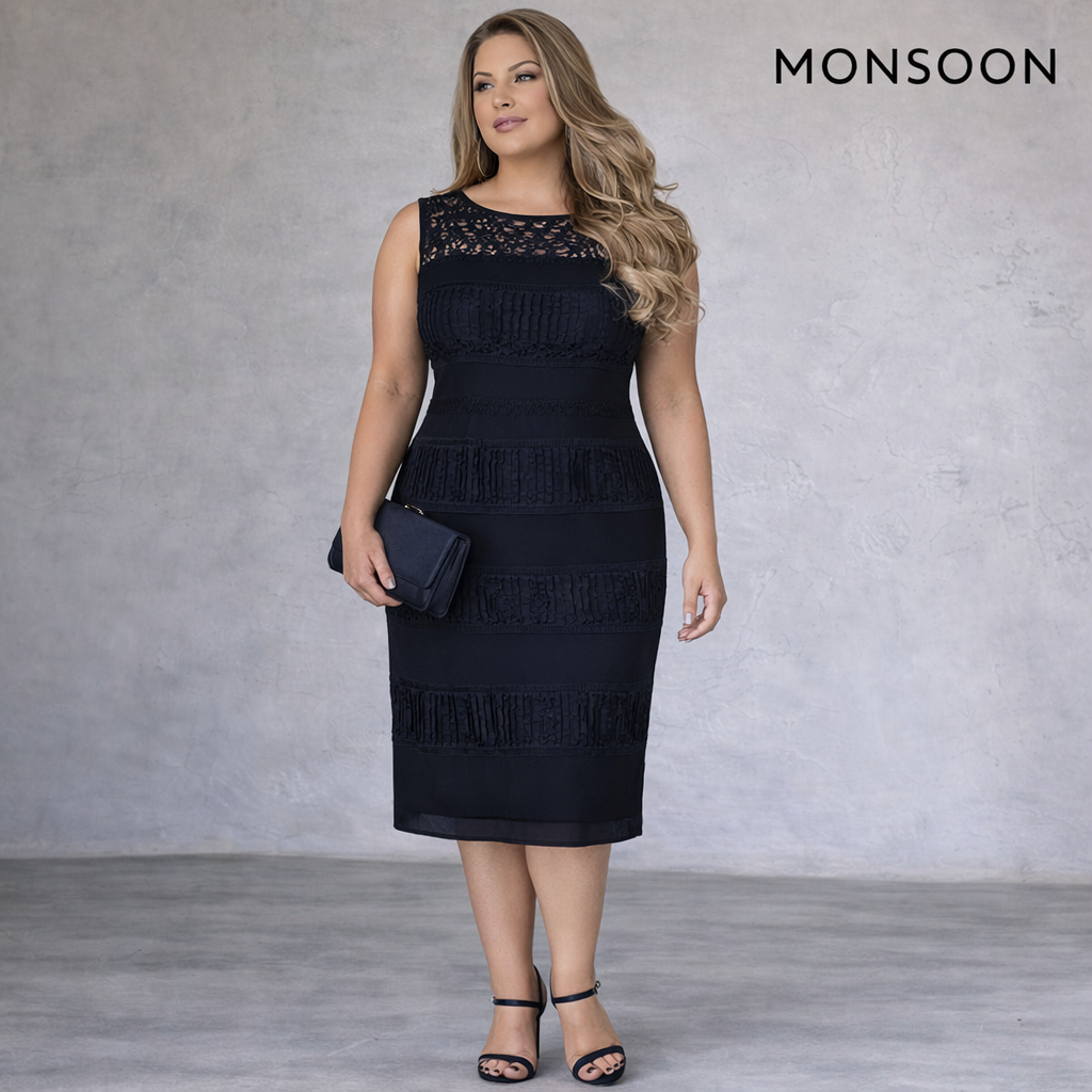Monsoon Allegra Navy Lace Dress UK 16
