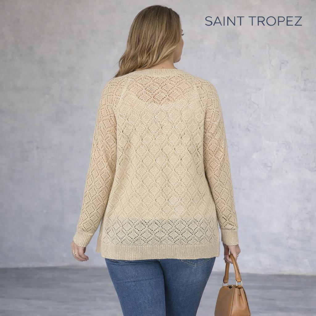 Saint Tropez Cream Gold Thread Crochet Cardigan XL UK 16/18