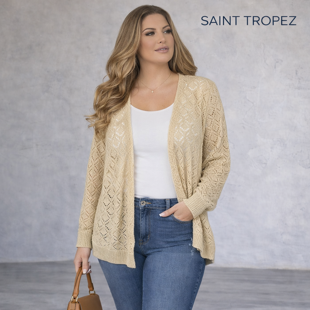 Saint Tropez Cream Gold Thread Crochet Cardigan XL UK 16/18