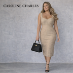 Caroline Charles Honey Gold Sleeveless Occasion Dress UK 16