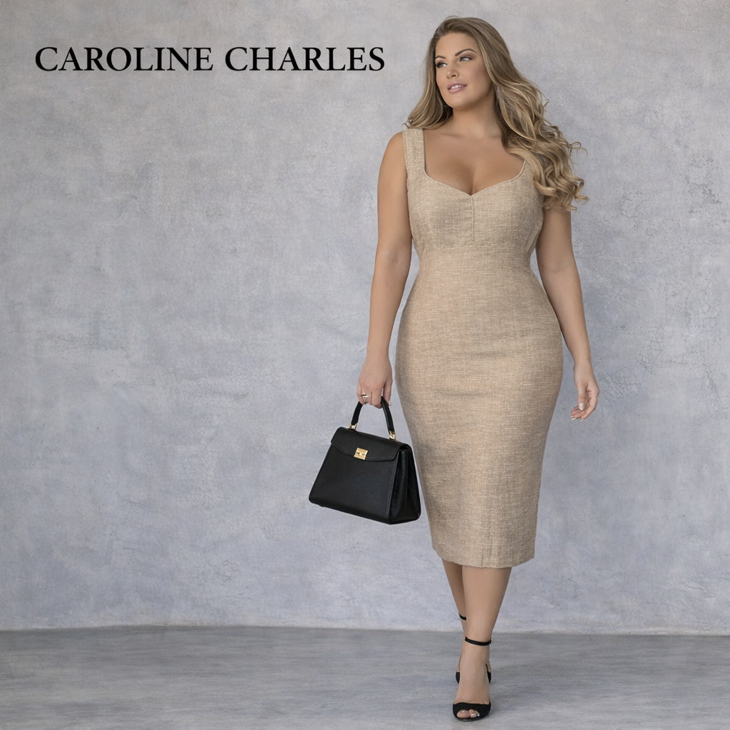 Caroline Charles Honey Gold Sleeveless Occasion Dress UK 16