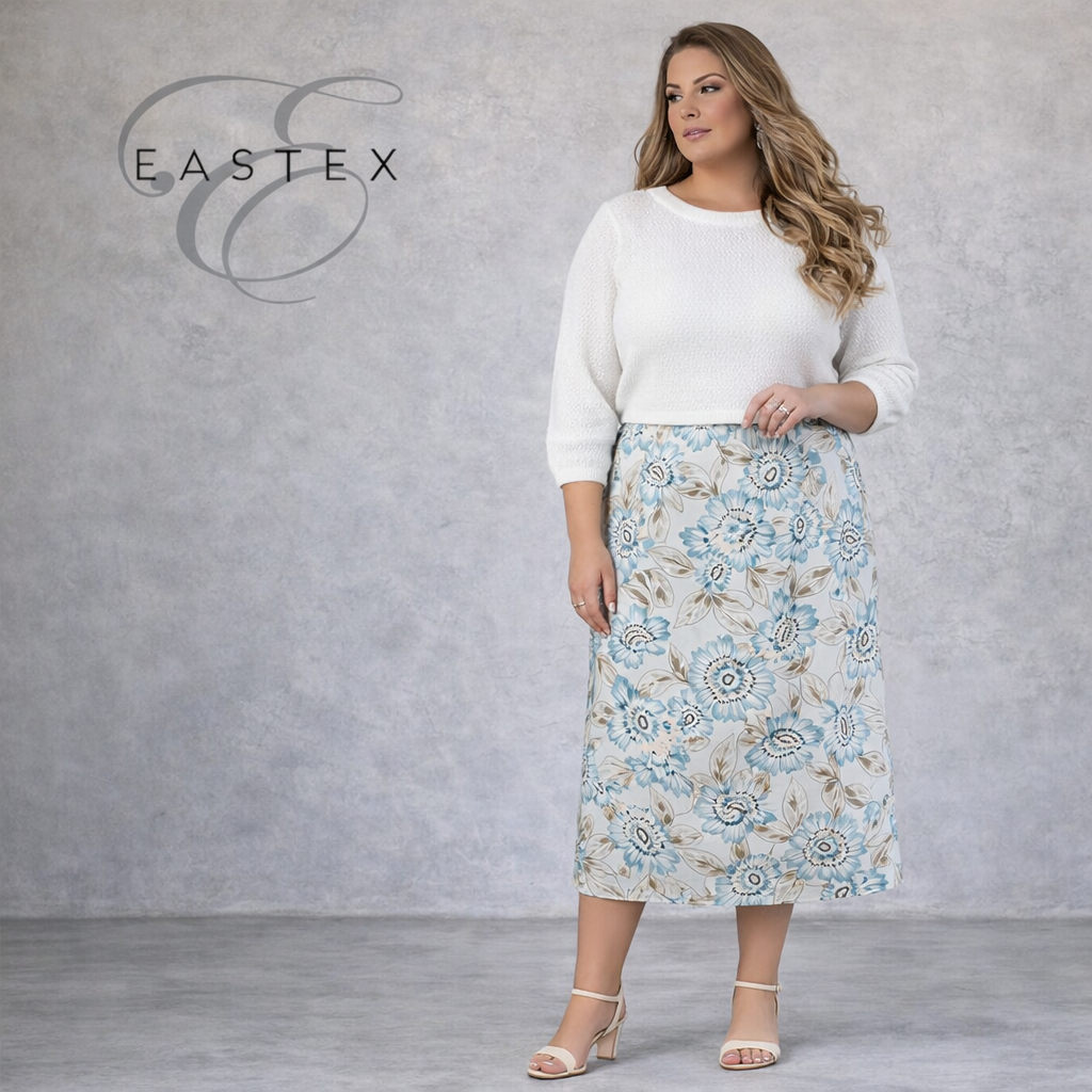 Eastex Aqua & Cream Floral Chiffon Skirt UK 16