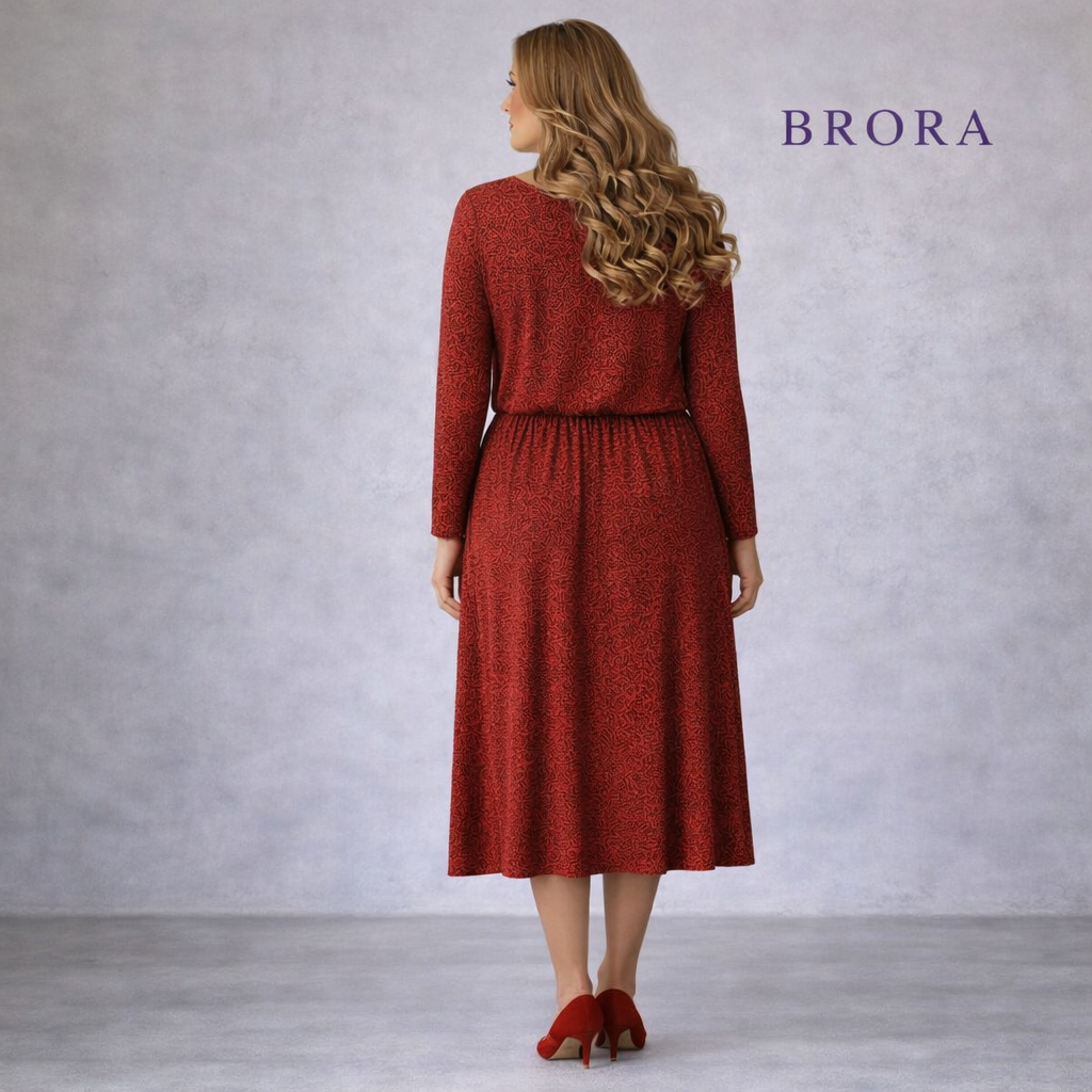 Brora Red Paisley Print Jersey Dress UK 16