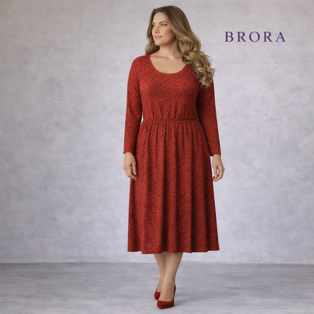 Brora Red Paisley Print Jersey Dress UK 16
