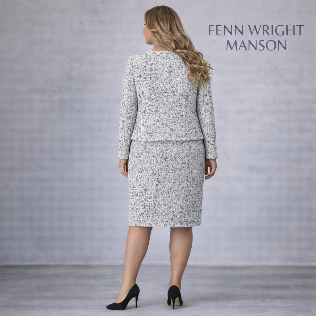 Fenn Wright Manson Geneva Navy Ivory Tweed Dress Suit UK 16