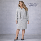 Fenn Wright Manson Geneva Navy Ivory Tweed Dress Suit UK 16