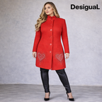 Desigual RARE Y2K Red Heart Embroidered Coat UK 18