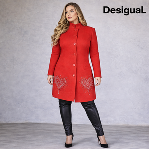 Desigual RARE Y2K Red Heart Embroidered Coat UK 18