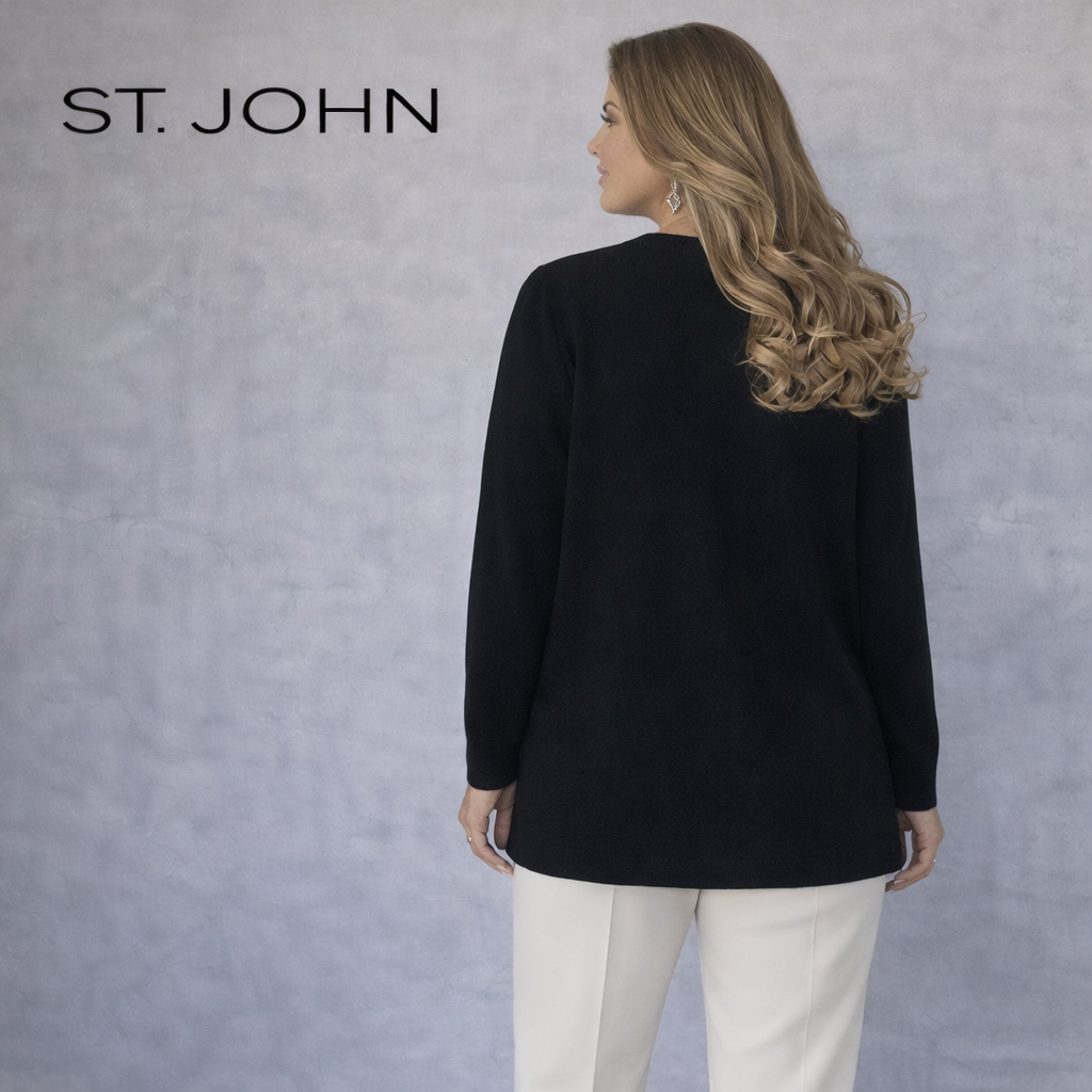 St John Vintage Black Wool Diamante Button Cardigan UK 16