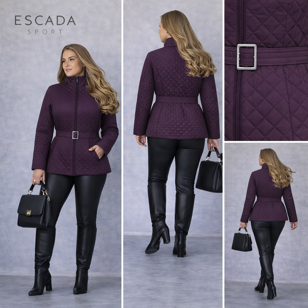 Escada Sport Dark Purple Quilted Puffer Jacket UK 16