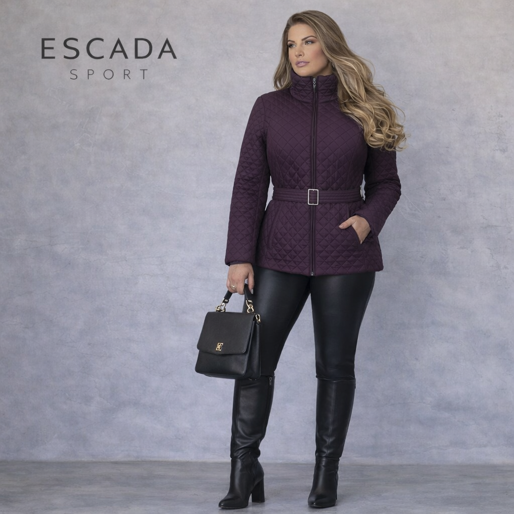 Escada Sport Dark Purple Quilted Puffer Jacket UK 16