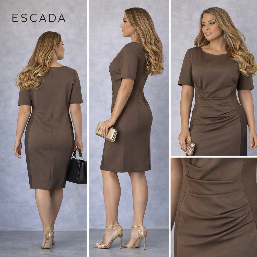 Escada Brown Khaki Brown Short Sleeve Dress UK 16