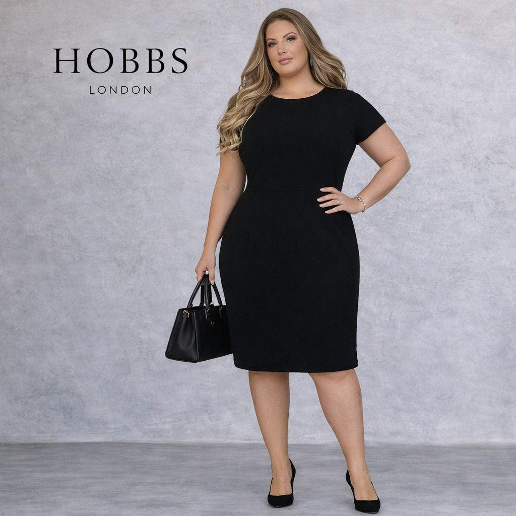 Hobbs Kirsty Black Cap Sleeve Shift Dress UK 16