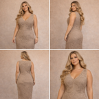 Adrianna Papell Taupe Lace Dress UK 16