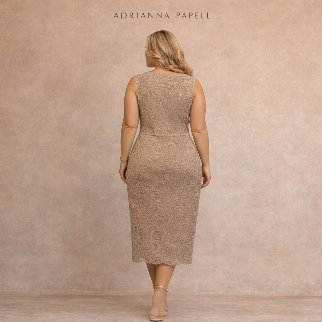 Adrianna Papell Taupe Lace Dress UK 16