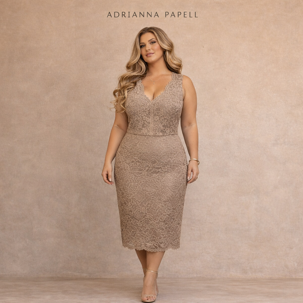Adrianna Papell Taupe Lace Dress UK 16