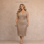 Adrianna Papell Taupe Lace Dress UK 16