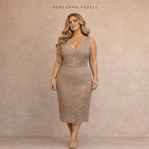 Adrianna Papell Taupe Lace Dress UK 16