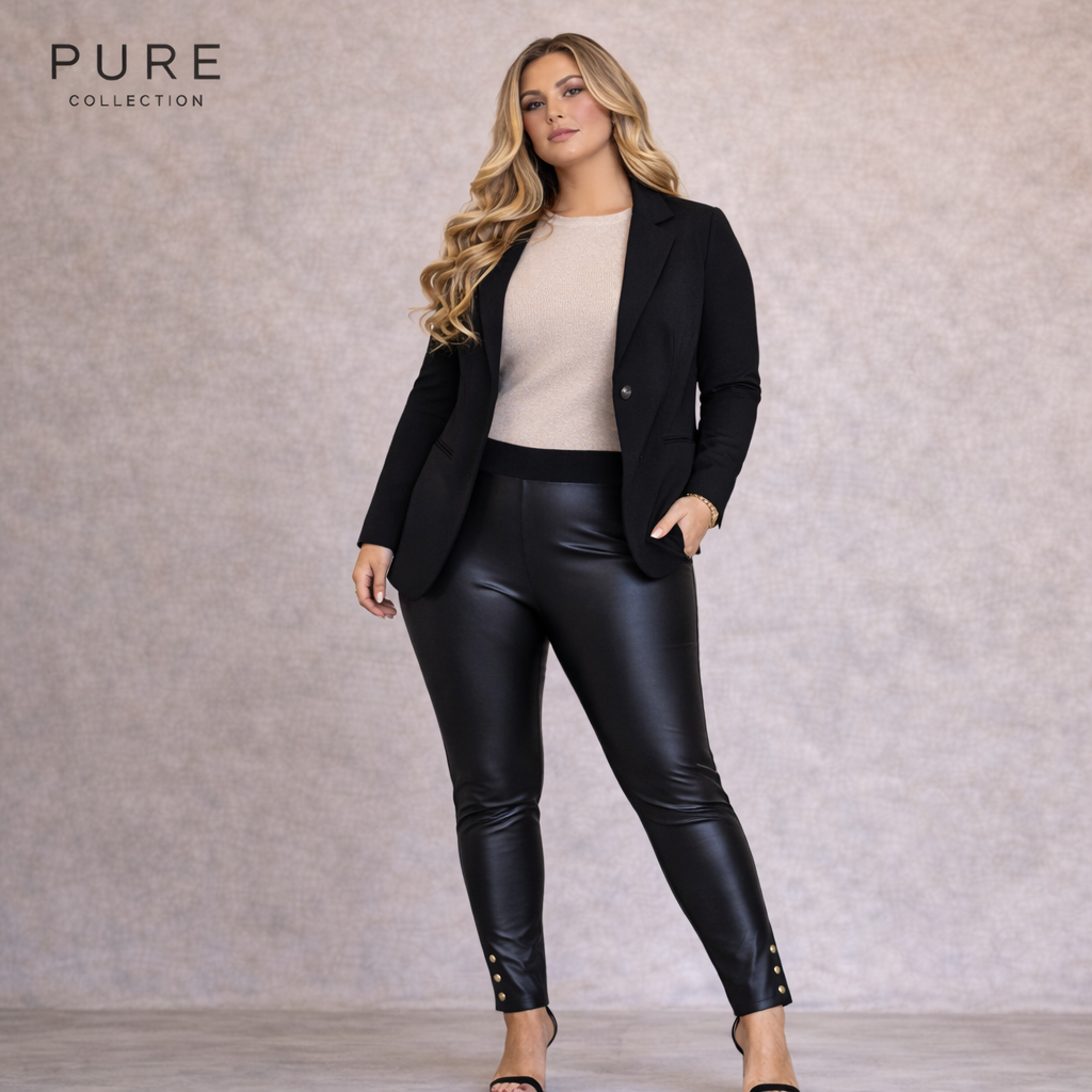 Pure Collection Black Faux Leather Stud Trousers UK 20