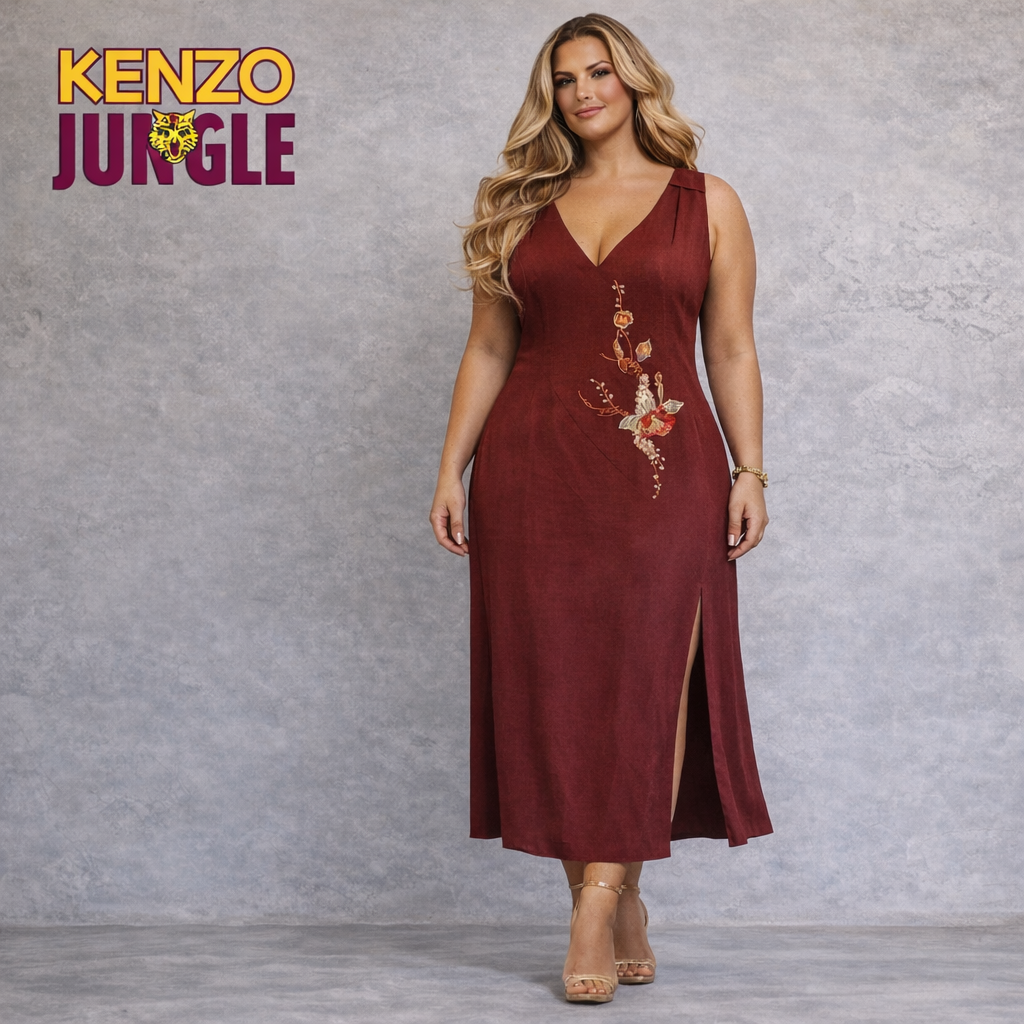 Kenzo Jungle Vintage 90's Rust Linen Dress UK 16
