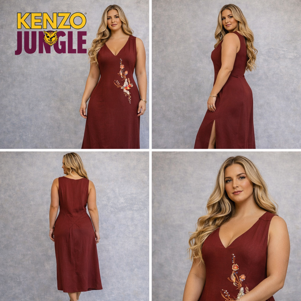 Kenzo Jungle Vintage 90's Rust Linen Dress UK 16