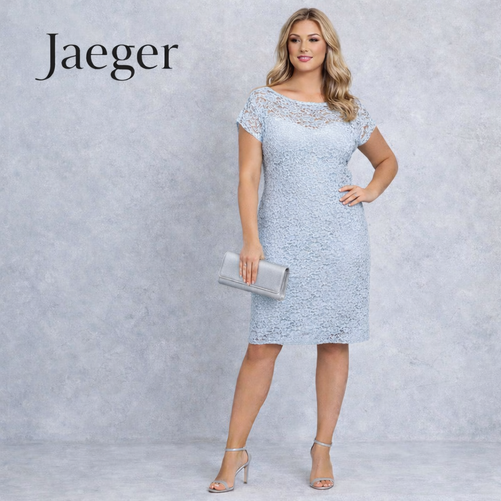 Jaeger Baby Blue Lace Cap Sleeve Pencil Dress UK 16