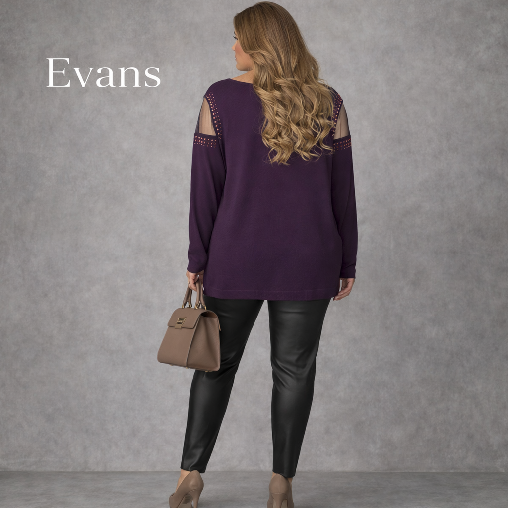 Evans Pear Shape Purple Mesh Shoulder Jumper UK 16