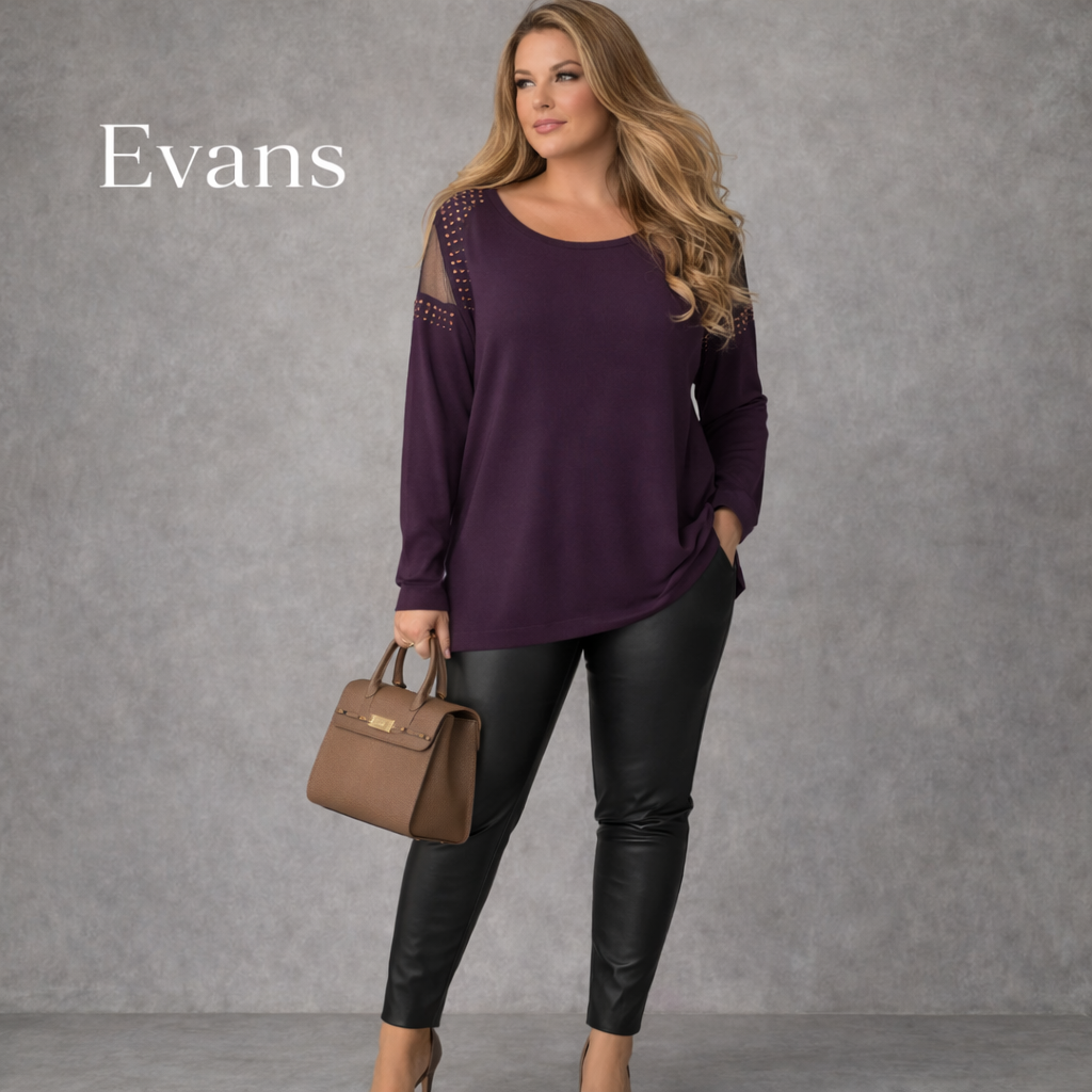 Evans Pear Shape Purple Mesh Shoulder Jumper UK 16