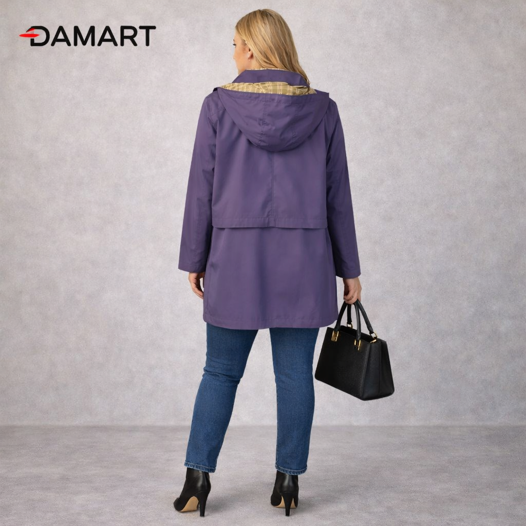 Damart Cotton Purple Detachable Hood Jacket UK 16