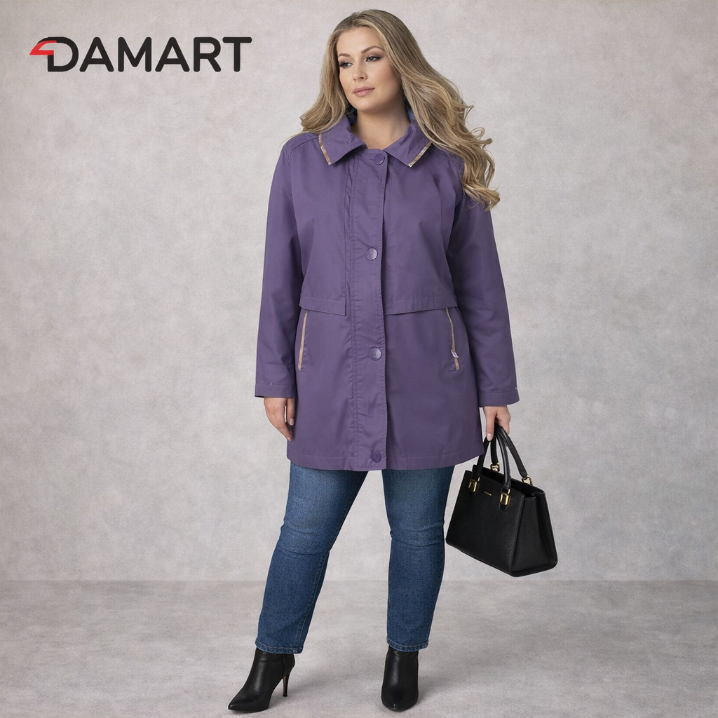 Damart Cotton Purple Detachable Hood Jacket UK 16