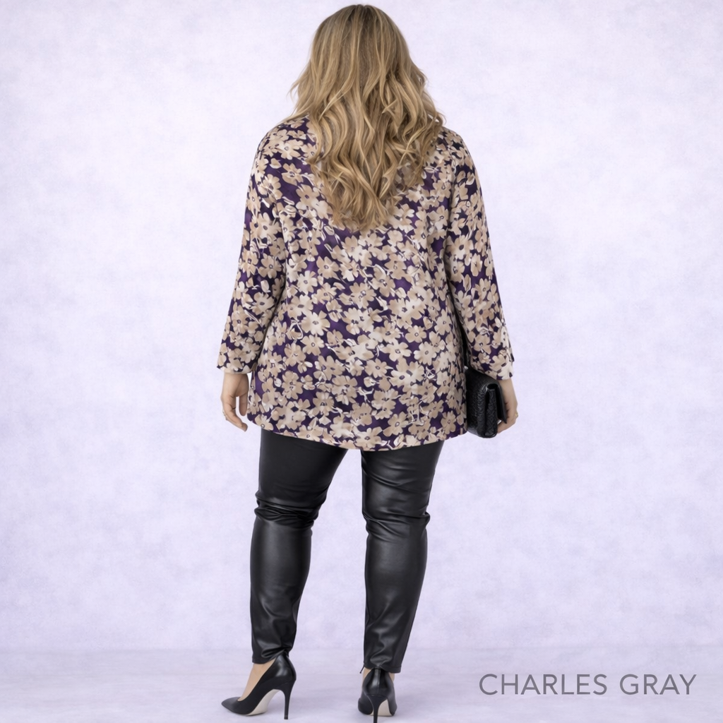 Charles Gray Vintage Purple Gold Floral Silky Blouse UK 20