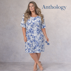 Anthology Blue White Silky Floral Dress UK 18