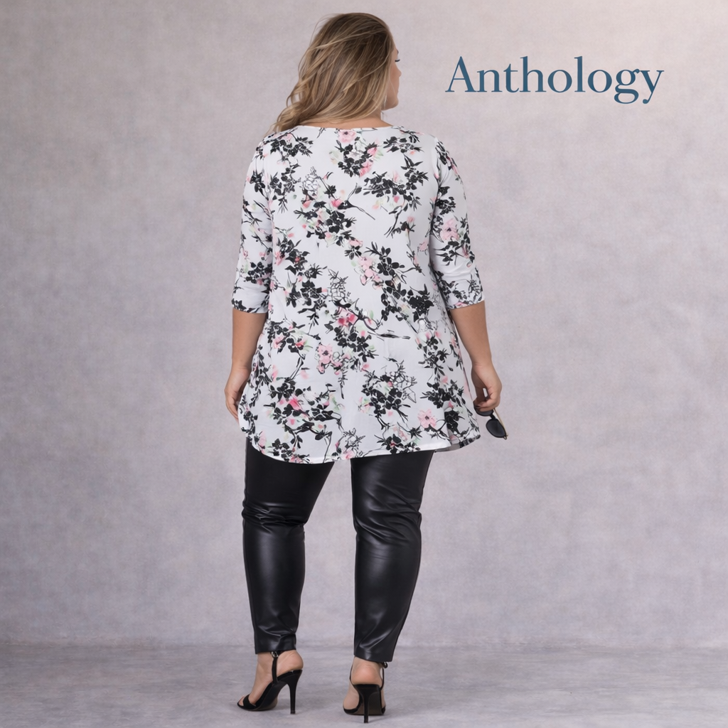 Anthology Pale Grey Dipped Hem Floral Long Top UK 18