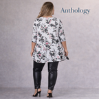 Anthology Pale Grey Dipped Hem Floral Long Top UK 18