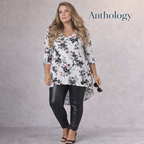 Anthology Pale Grey Dipped Hem Floral Long Top UK 18