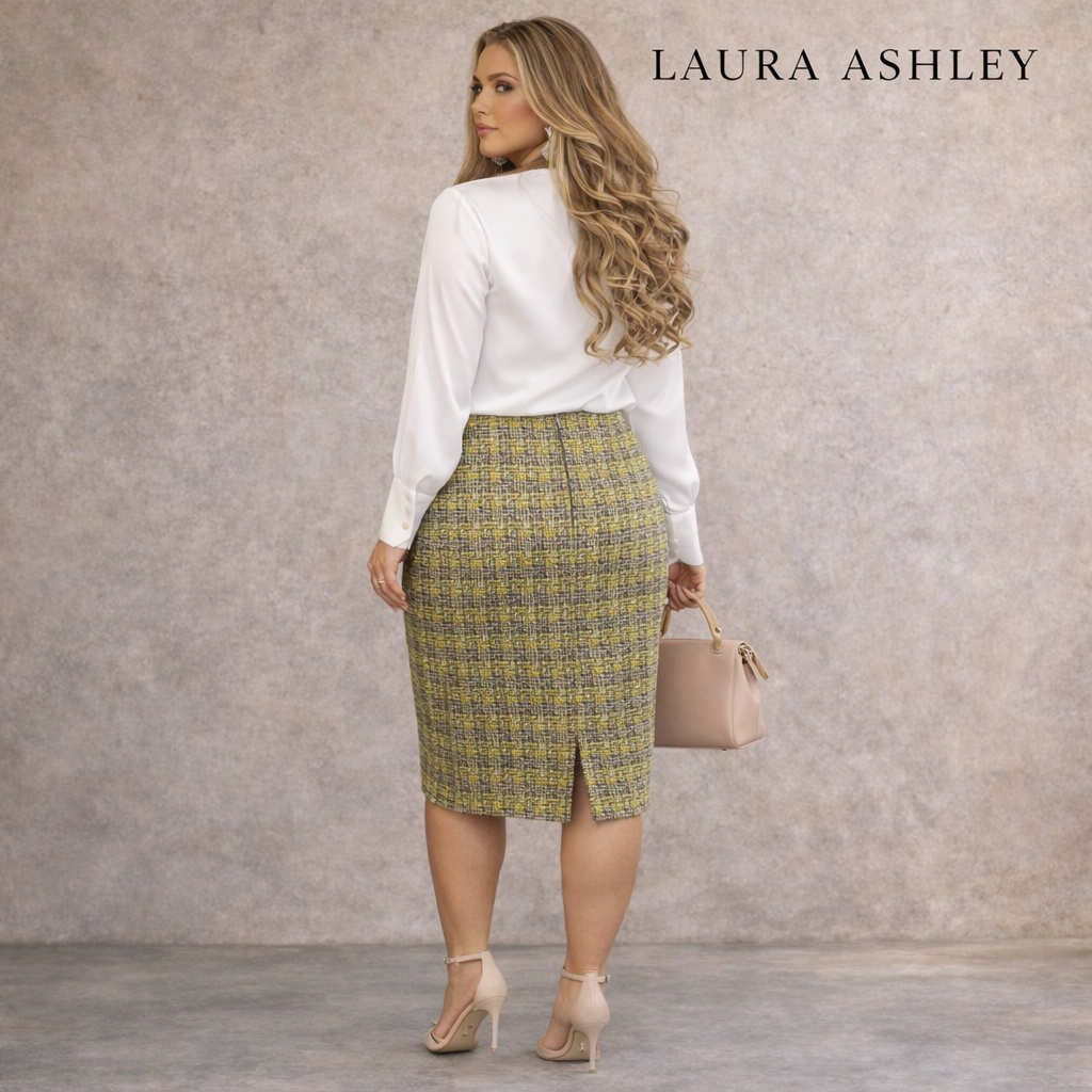 Laura Ashley Lime White Black Tweed Skirt UK 16
