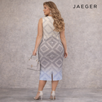 Jaeger Ivory Navy Diamond Textured Dress UK 16