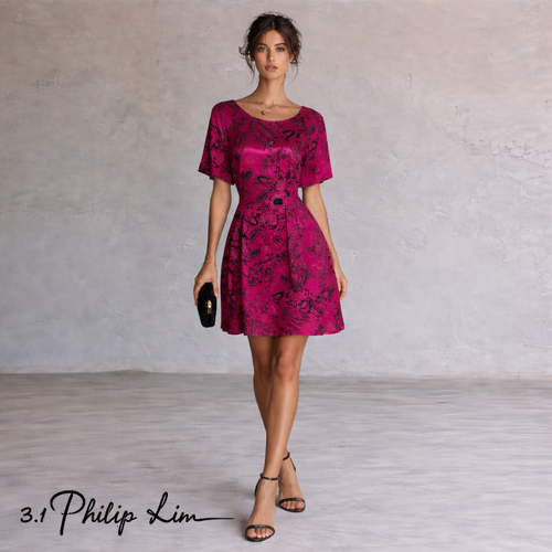 3.1 Phillip Lim Vintage Cerise Pink Silky Jacquard Dress UK 12