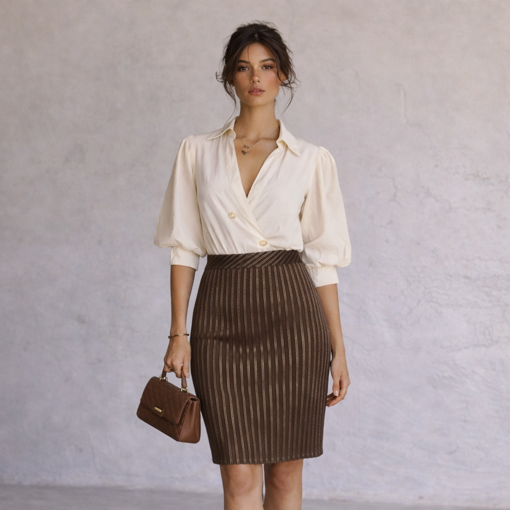 Adolfo Dominguez Vintage Faux Leather Brown Bronze Skirt UK 10