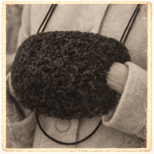 1960s Vintage Astrakhan Wool Muff with Rope Handles