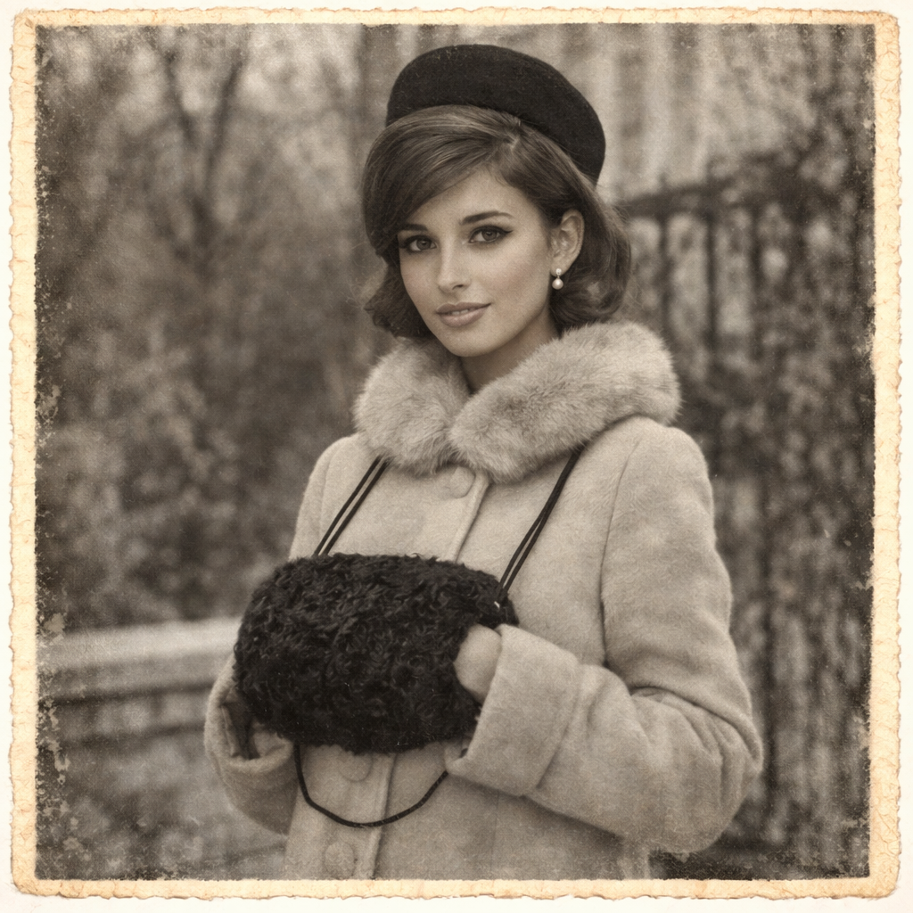 1960s Vintage Astrakhan Wool Muff with Rope Handles