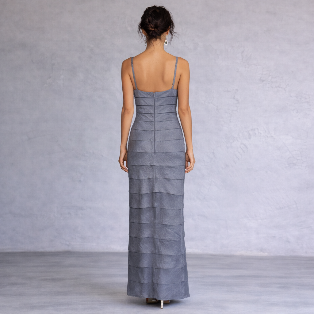 Adrianna Papell Grey Blue Tiered Maxi Dress & Bolero Jacket UK 10